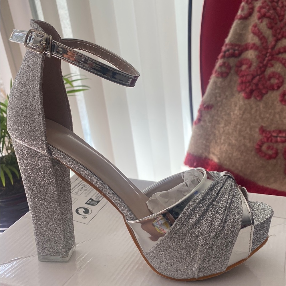 Silver Glitter Platform Heels